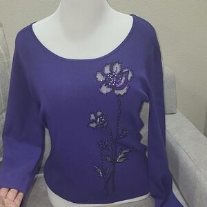 NWT Vintage/Coquette Shabby Chic Purple Long Sleeve Top with Floral SequinDesign